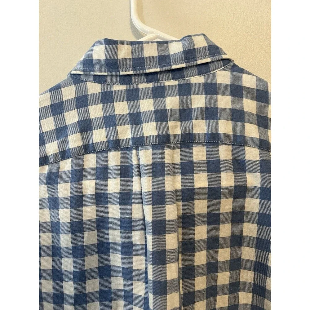 J.Crew Men's Slim Fit Gingham Long Sleeve Button-Down Shirt blue and white Med